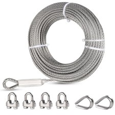 5/16 Stainless Steel Cable, 200ft, 7x19 Strand Wire Rope, 9000 lbs Break Stre...