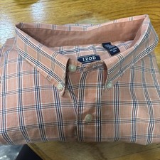 Izod Big  Tall Men's Button Down Collared 3XL Shirt Peachy Pink Plaid Color EUC