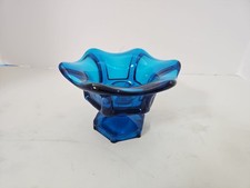Vtg Cobalt Blue Art Glass Taper Candle Holder Footed Hexagon Pedestal 3.5" X 5"
