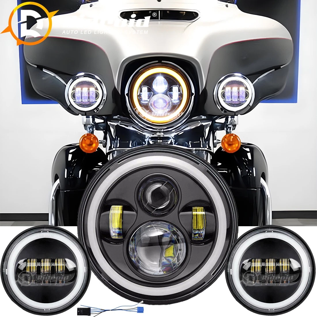 Anello Decorativo Per Faro Moto Riloer – Compatibile Con Harley Touring (Street Glide, Road King, Electra Glide 1996-2018)
