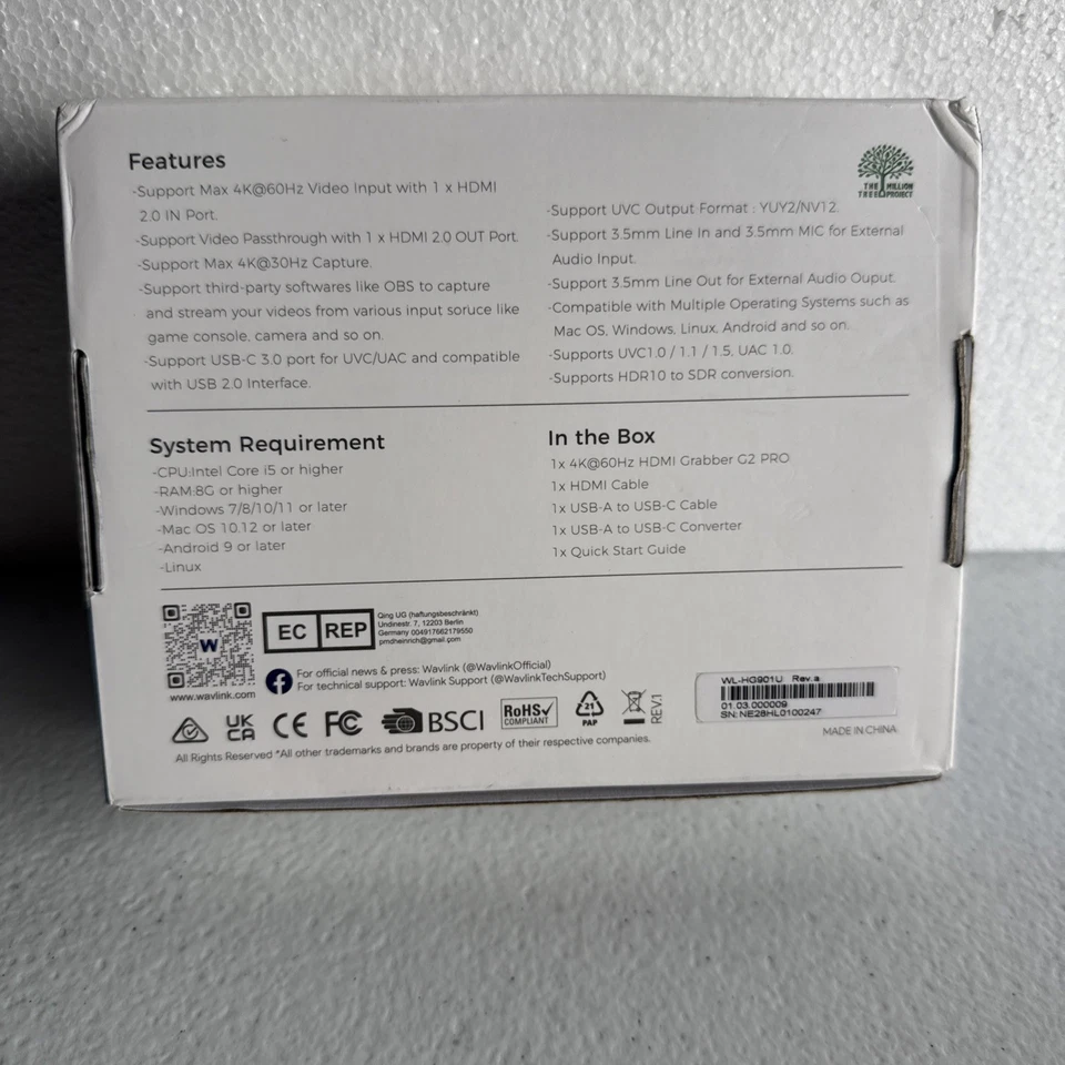 WAVLINK 4K 60Hz HDMI Grabber G2 Pro HDMI AV Capture Card WL-HG901U USB-C - Image 3 of 3