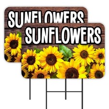 Sunflowers 2 Pack Double-Sided Yard Signs 16" x 24" with Metal Stakes Made in T