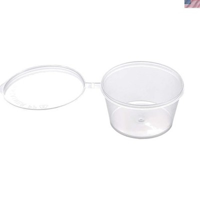 2 oz. - 100 Sets] Disposable Plastic Portion Cups with Lids, Stackable Airtig...