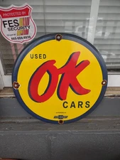 VINTAGE CHEVROLET PORCELAIN OLD SIGN OK USED CAR TRUCK DEALER SERVICE SALES DEPT