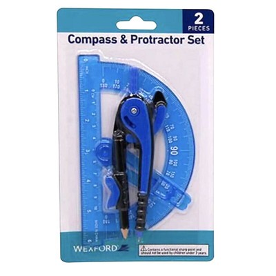 Wexford School Compass & Protractor 2 Piece Set with Pencil, Assorted Colors