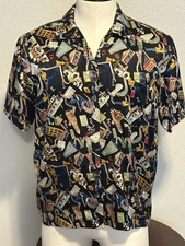 Nicole Miller Camp Shirt Womens M VTG Silk LTD Edition N.Y. Real Estate Print