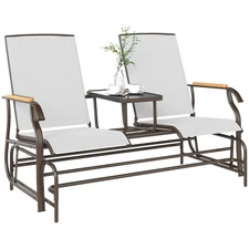 Outsunny Outdoor Glider Bench Loveseat, 2-Person Swing Chair with Table