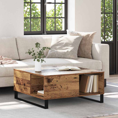 Couchtisch Altholz 80x80x36,5cm Bauholzplatte Stahlbeine Modern Wohnen