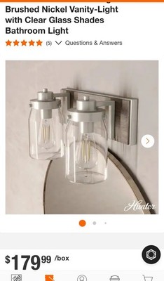 Hunter Devon Park 14.75 in. 2-Light Brushed Nickel Vanity-Light with Clear Glass