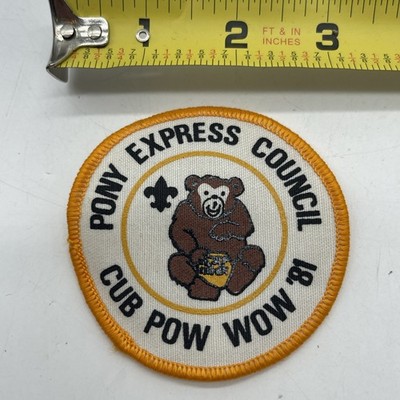 Vintage 1981 Boy Scout Pony Express Council Patch Cub Pow Wow 3  Round Bear
