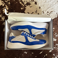 PRADA Herren Low Top Sneaker Sportschuh Gr. 43 blau/weiß/rot Schnürung