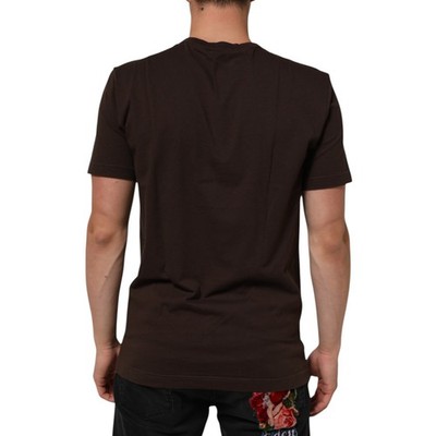 DOLCE & GABBANA T-shirt Brown Coin Laurel Print Men Crew Neck IT50