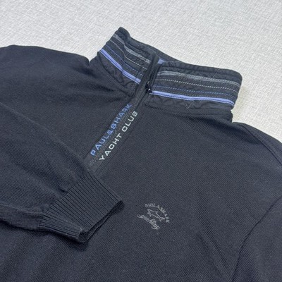 Paul & Shark Yachting 1/4 Zip Virgin Wool Cool Touch Sweater Mens Medium Black