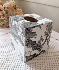 Black and White French Toile Wooden Tissue Box Cover  