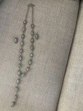 30 Inch Necklace and Hook Earrings Set Turquoise Like Stones. Silver Tone New