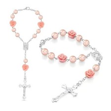 2PCS Car Rose Rosary for Rearview Mirror, Personalized Blessing Rear View Pink