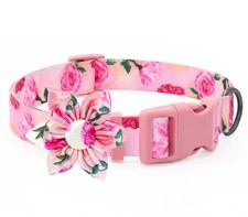 Pink Floral Girl Dog Collar with Rose Flower Bow Tie for Cute Girl Female Cat...