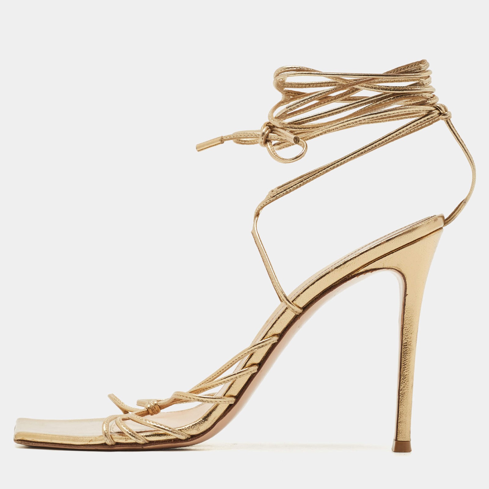 Gianvito Rossi Metallic Gold Leather Giza Wrapped Sandals Size 41