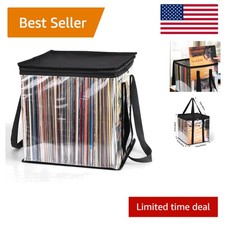 50 LP Vinyl Record Storage Organizer - Protective Carrying Bag with Clear Sides
