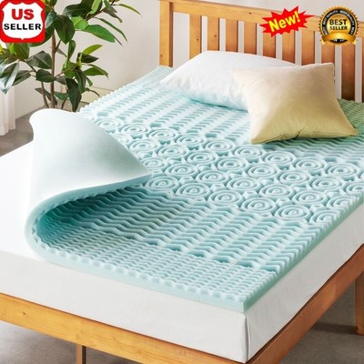Cooling Gel Memory Foam Topper 2 Inch 5 Zone Pressure Relief Sleep Aid New