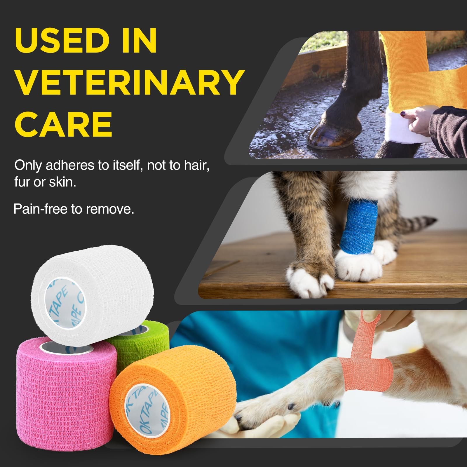 OK TAPE 12 Rolls Self Adhesive Bandage Wrap, Elastic Athletic Tape, Self Stick