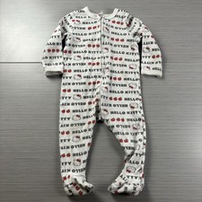 Hello Kitty Baby Footed Pajamas Sleeper White Red Apples Zip Up Unisex XS Stains