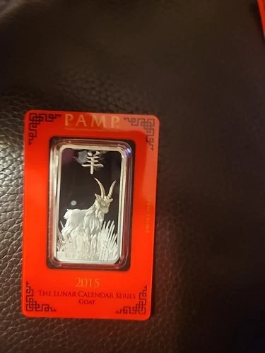 2015 Pamp Lunar Series Year of the Goat 1 oz 999 Fine Silver Bar Some Smudging.