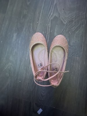 Little Girls Rose Gold Rhinestone Ankle Strap Dress Flats