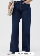 Fabletics Denim Pants, High Rise Wide Leg Jeans, Dark Wash Color Size S