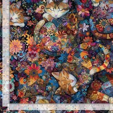 Calico Cat Fabric Sleeping Cat Floral Multi Timeless Treasures YARD
