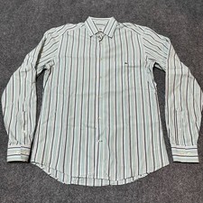 Lacoste Shirt Mens 38 Green Grey Pinstriped Button Up Collared Modern Fit