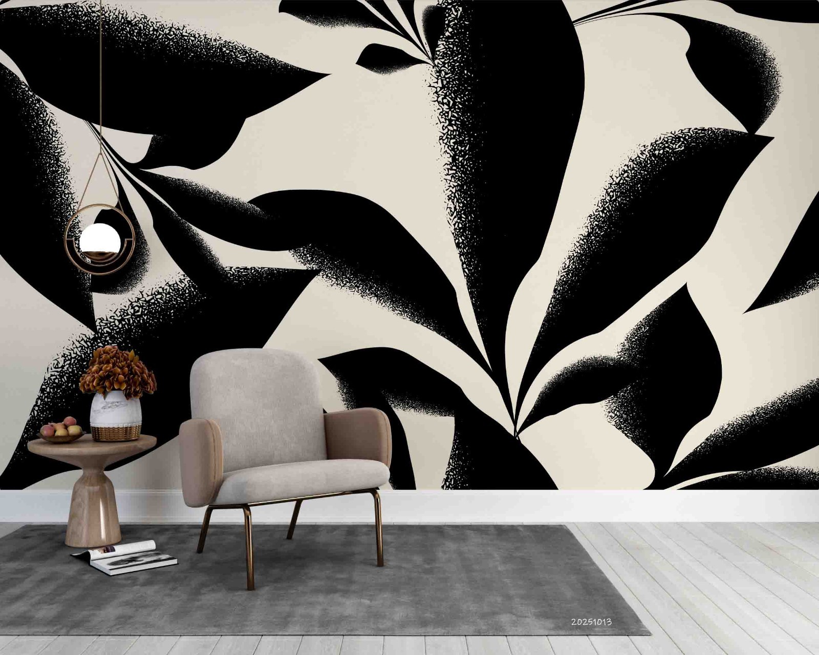 3D Black Plants Leaves Illustration Wall Murals Wallpaper Murals Wall Sticker