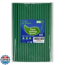 Lives on Green Disposable Paper Straws Solid Green - 7.75'' x 0.24'', 100 Cou