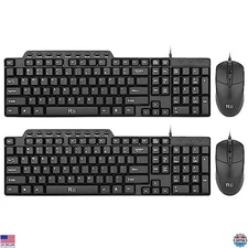 Rii RK203 2-Pack Wired Keyboard & Mouse Combo – Slim USB Keyboard with Num Pad