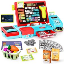 52PCS Toy Cash Register for Kids with Sound Music/Scanner/Microphone/Credit C...