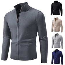 Autumn Winter Men's Casual Knit Pullover Sweat Jacket Zip Front Design