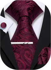 Mens Ties Set Wedding Paisley Neckties with Handkerchief Cufflinks Formal Busine