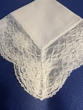 Vintage White Wide Lace Edge Hankie Wedding Bridal   