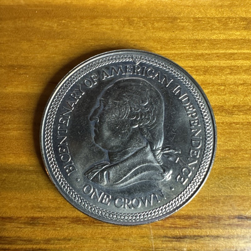 1976 ISLE OF MAN 1 CROWN GEORGE WASHINGTON AMERICAN US BICENTENARY+BOX .925 SS