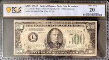 1934A $500 Five Hundred Dollars Mule Star Note San Francisco 1 of 13 Known