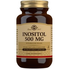 Solgar Inositol 500mg 50 Vegetarian Vegan Capsules Free of Gluten, Sugar, Salt