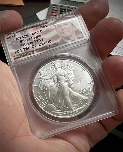 2025 $1 Silver Eagle ANACS MS70 40TH Anniversary Privy Liberty Coin Act RARE