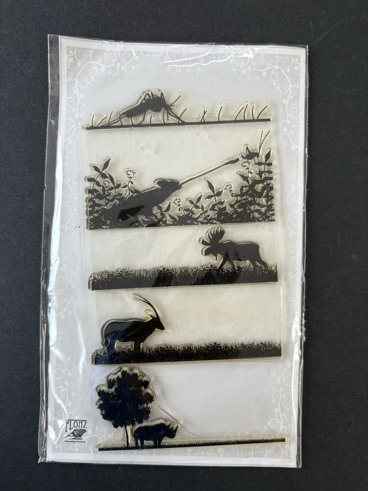 Juego de estampillas transparentes sin montar insectos grillo rinoceronte alce animales Flonz Foto 2 de 4