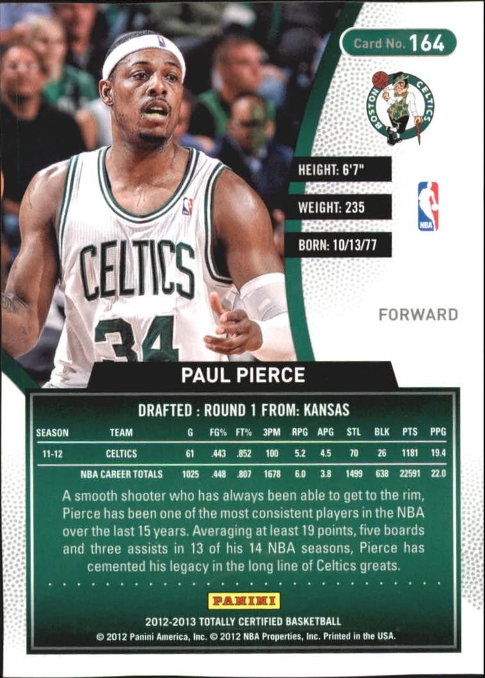 2012-13 Totally Certified Red #164 Paul Pierce/499 - BSK - Image 2 of 2