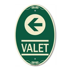 SignMission Designer Series Sign - Valet Left Arrow 12" x 18" Aluminum Oval Sign