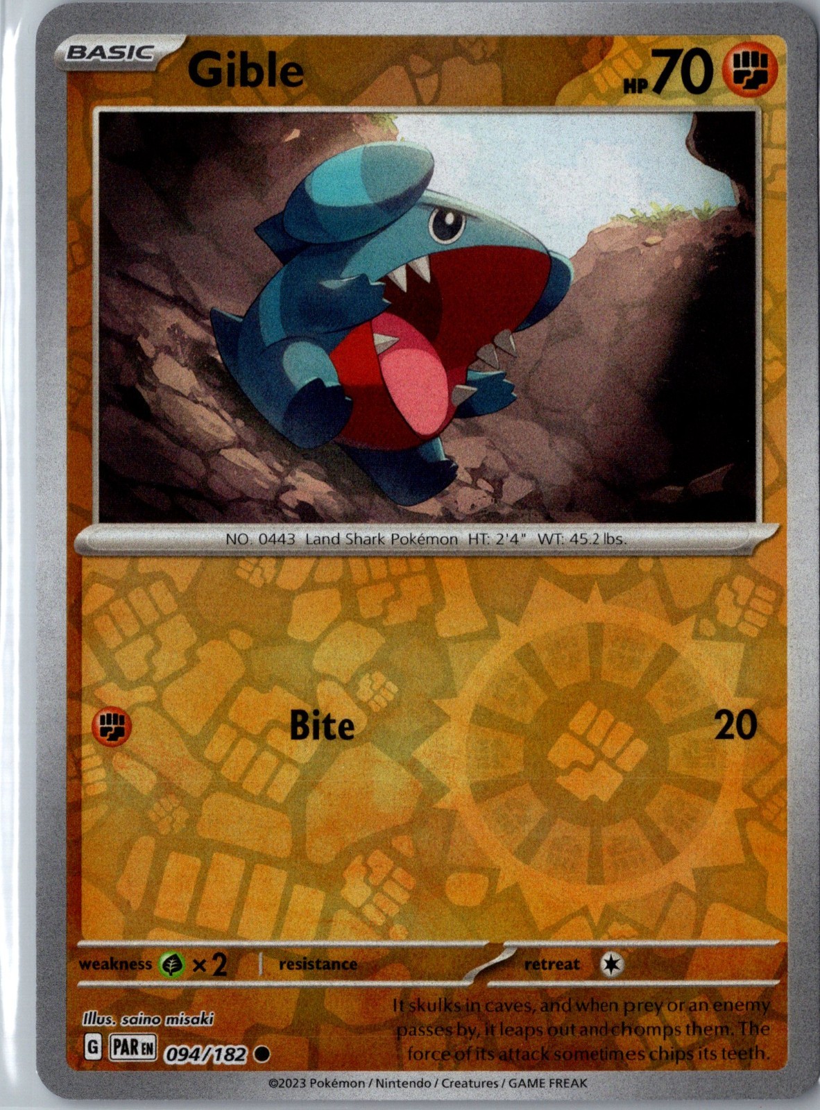 Gible 94/182 2023 SV Paradox Rift Reverse Holo Common NM