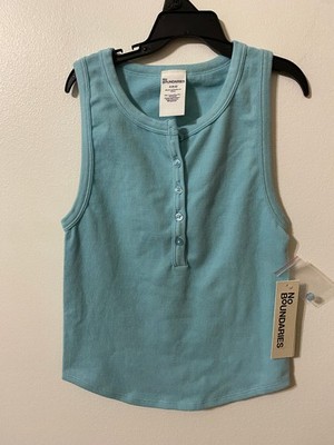 No Boundaries Juniors Seamless Henley Tank, Size Med 8-10 NWT Aqua Green