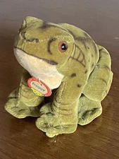 WOW Steiff Velvet Froggy Frog 1950s Chest Tag Button & Flag Vintage NICE All ID