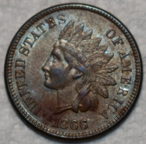 AU-UNC 1866 Indian Head Cent, Razor-Sharp & Highly Lustrous!