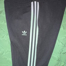 adidas Women's Black Track Pants with White Stripes Tapered Leg